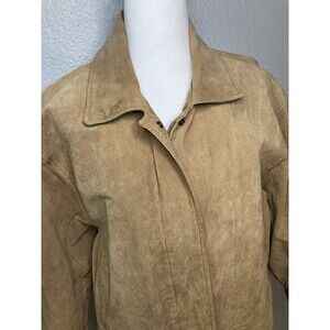 90s Suede Leather Jacket Womens M Tan Flannel Lined Y2K SouthWestern Academia